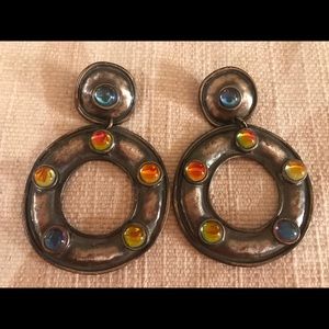 Chunky metallic multicolored jeweled earrings.